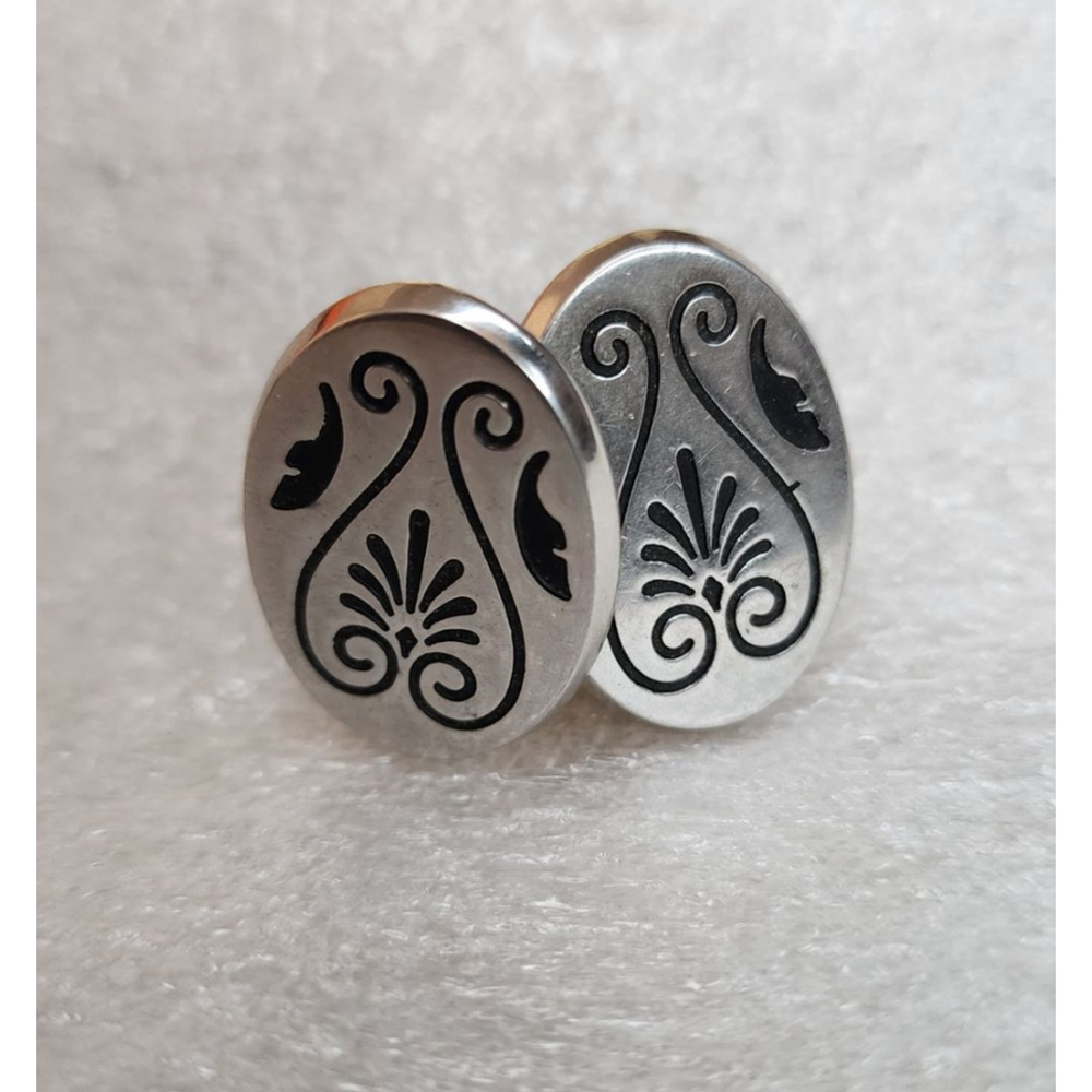 Men's Hickok One Size Silver & Black Etched Design Cuff Links